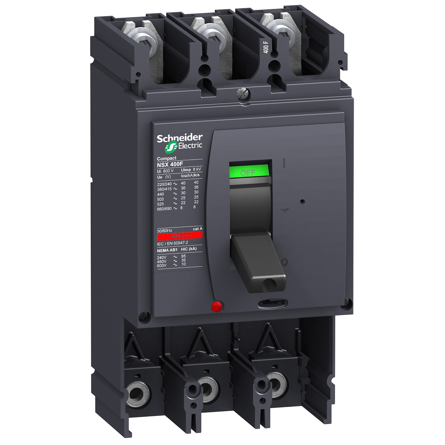 Circuit breaker basic frame, ComPact NSX400N, 50kA at 415VAC 50/60 Hz, 400A, without trip unit, 3 poles