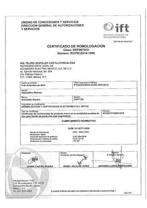 IFETEL-Certificate-IFETEL_NYCE (Mexico) Harmony eXLhoist
