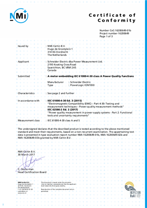 ION7550-IEC61000-4-30 Certificate