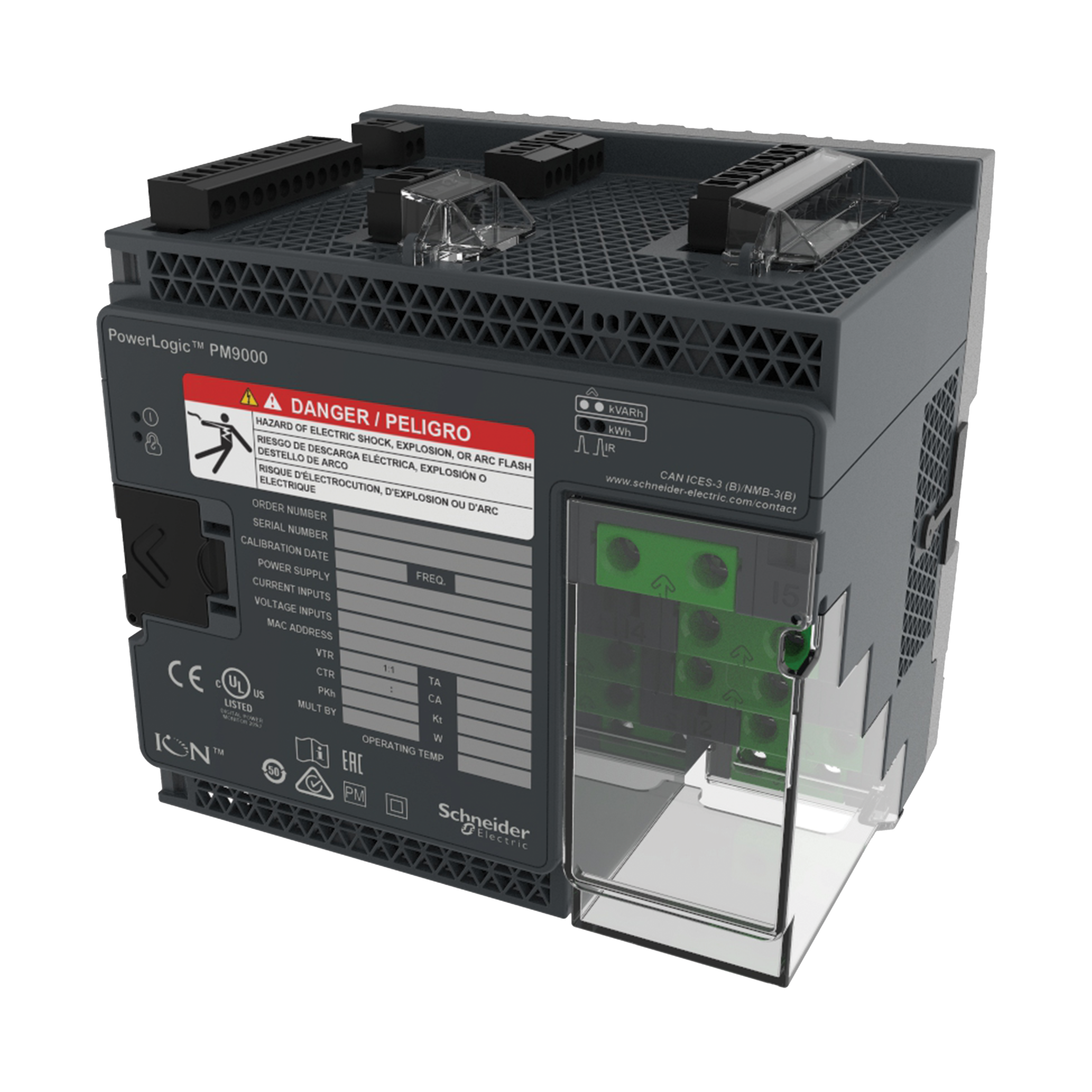 PowerLogic ION9 hardware kit – plugs, terminal guard, grounding screw, DIN clips