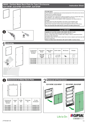Instruction sheet - MAX9 - Earthed Metal Back Plate for Type 2 Enclosures