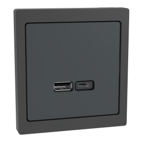 Cargador USB tipo A+C 2,4A 45W completo, D-Life, antracita
