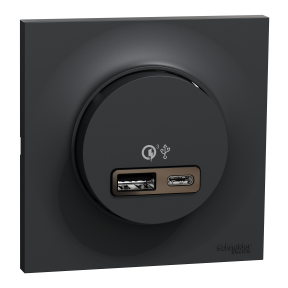 ODACE STYL - Kit double chargeur USB type A+C charge rapide 18W + plaque de finition, coloris Anthracite