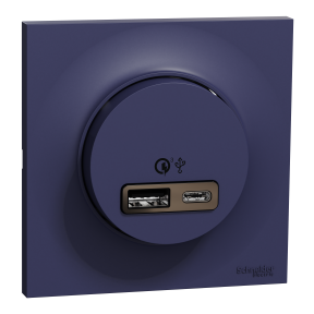 ODACE STYL - Kit double chargeur USB type A+C charge rapide 18W + plaque de finition, coloris Bleu cobalt mat