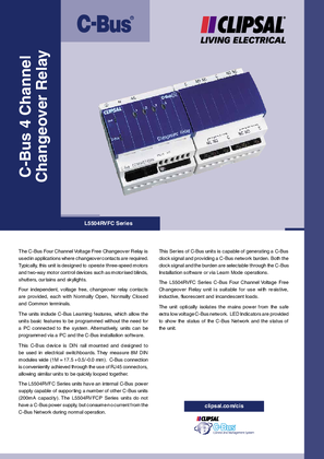 Marketing data sheet for L5504RVFC C-Bus changeover relay