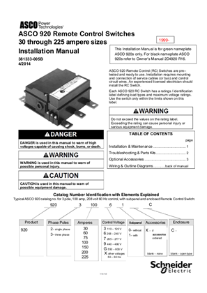 ASCO 920 Remote Control Switches 30-225 AMP Installation Manual