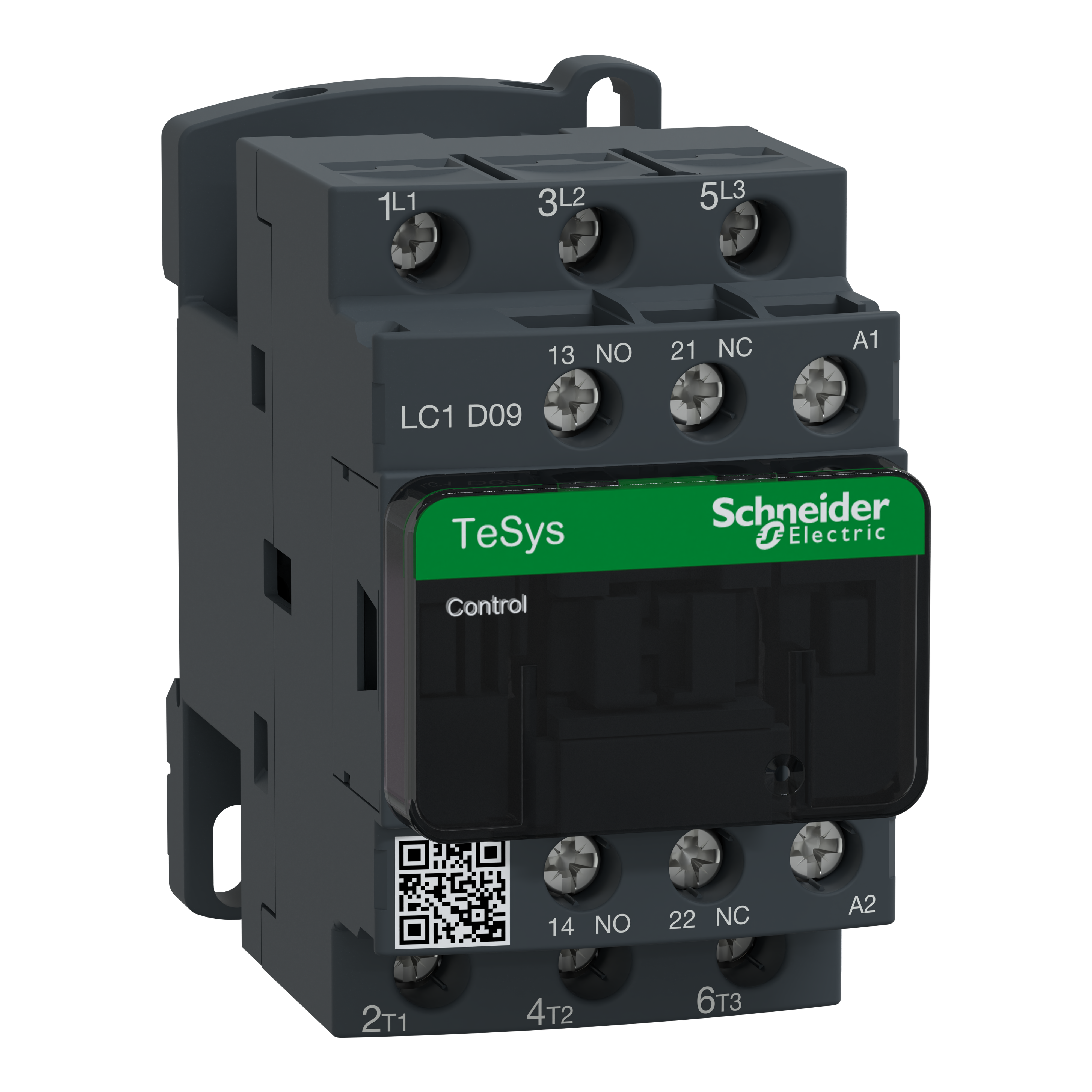 IEC contactor, TeSys Deca, nonreversing, 9A, 5HP at 480VAC, up to 100kA SCCR, 3 phase, 3 NO, 120VAC 50/60Hz coil, open style