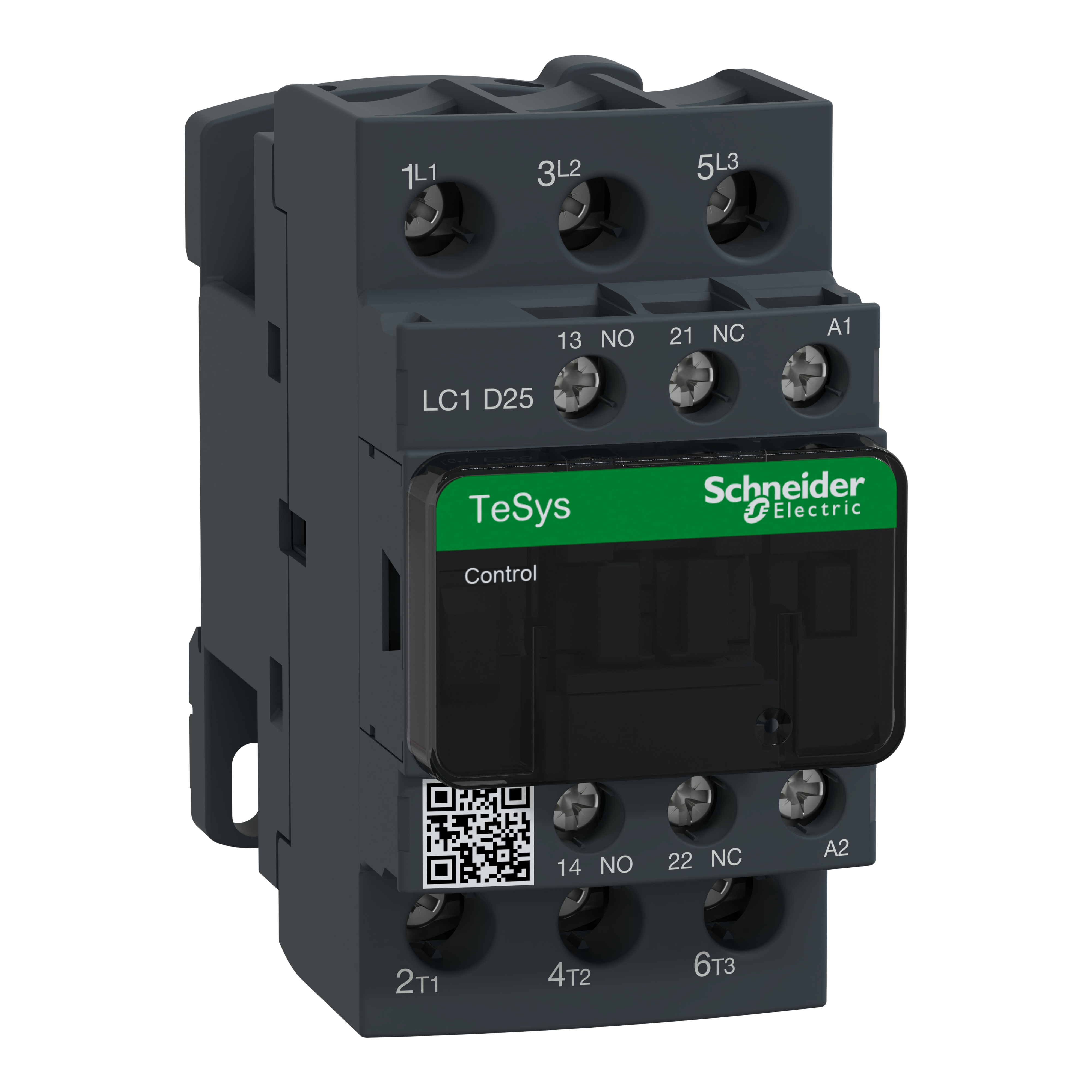 IEC contactor, TeSys Deca, nonreversing, 25A, 15HP at 480VAC, up to 100kA SCCR, 3 phase, 3 NO, 120VAC 50/60Hz coil, open