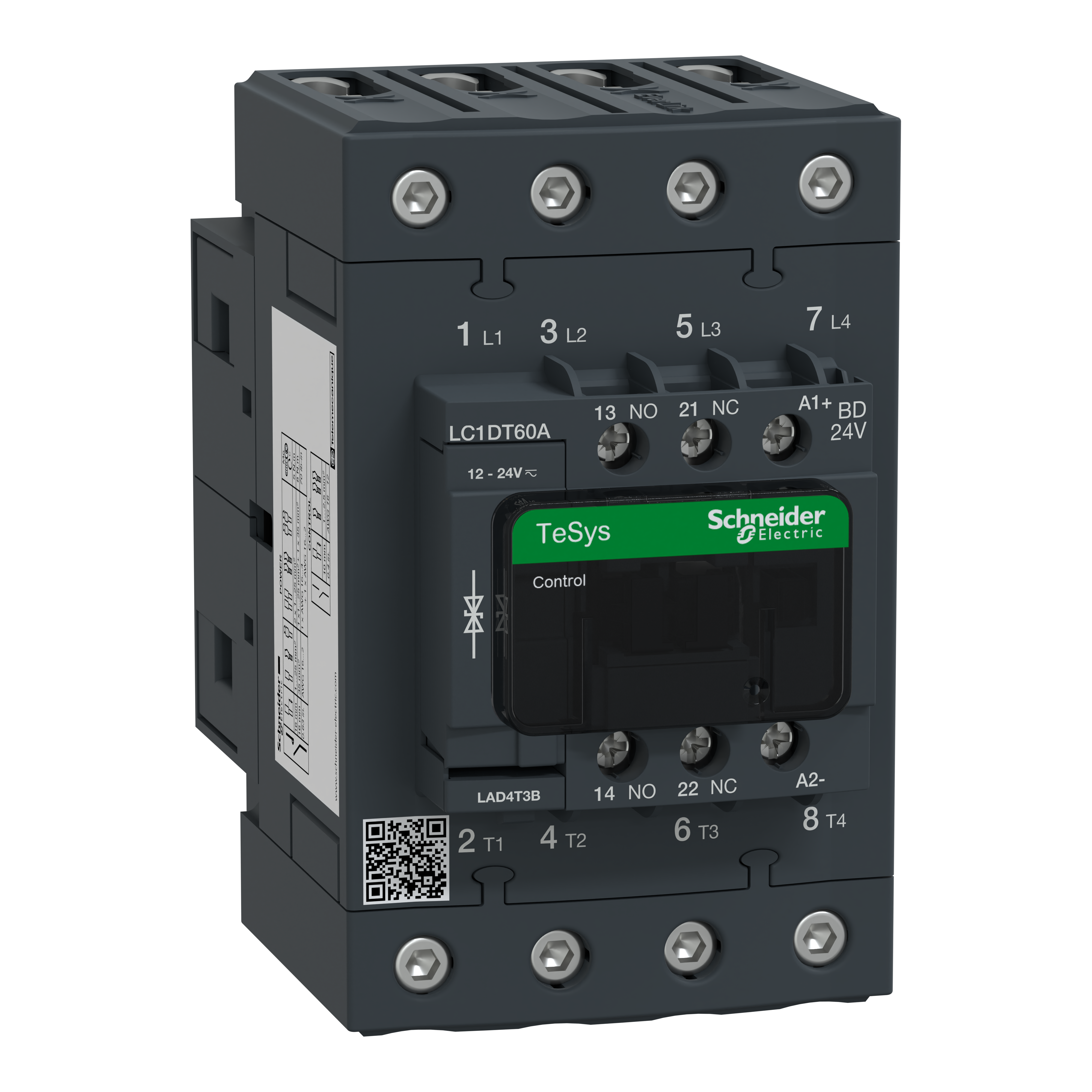 Contactor, TeSys Deca, 4P(4 NO), AC-1, <=440V, 60A, 24VDC standard coil, screw clamp terminal