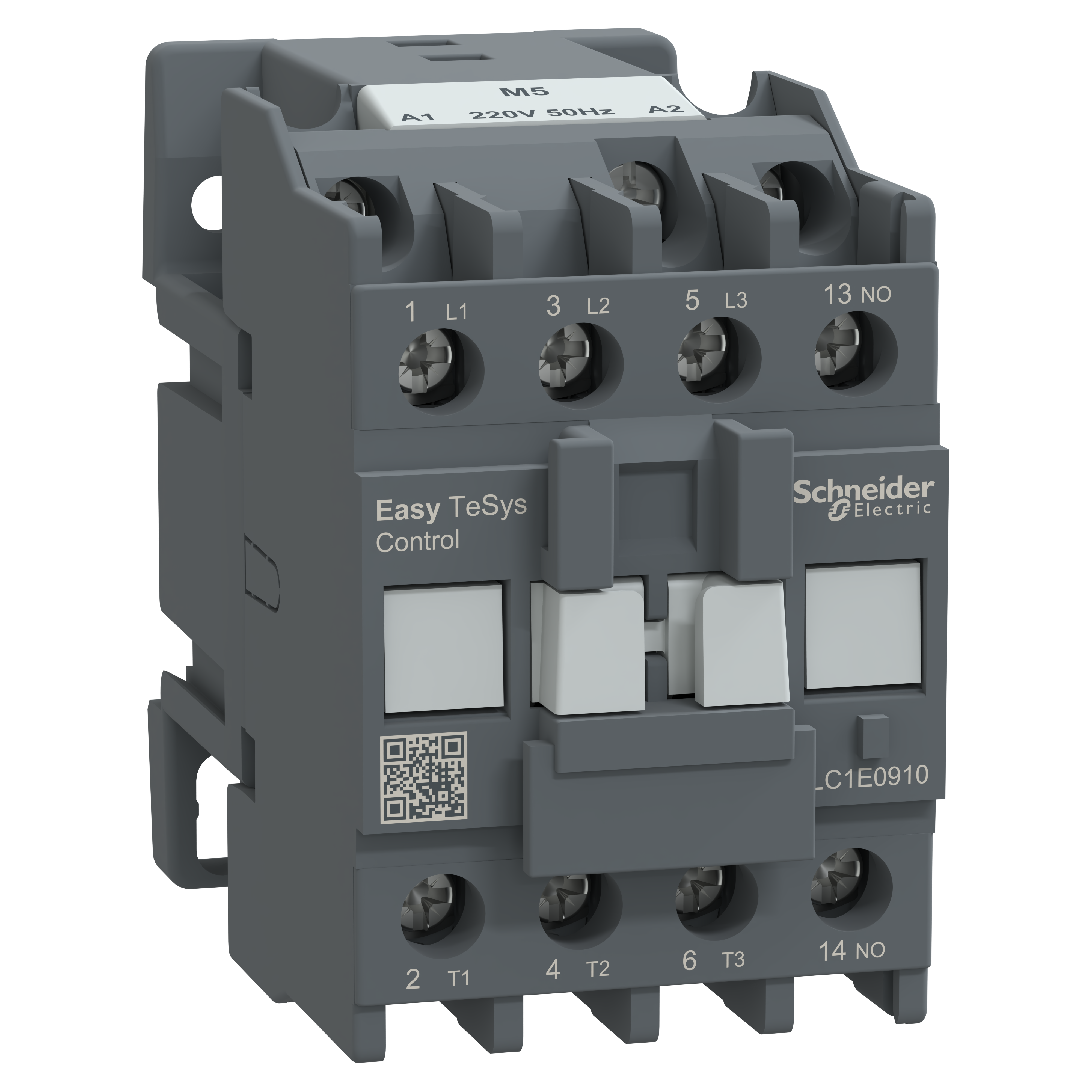 Contactor,Easy TeSys Control,LC1E,3P(3NO),AC-3,<=440V,9A,220V AC coil,50Hz,1NO auxiliary contact