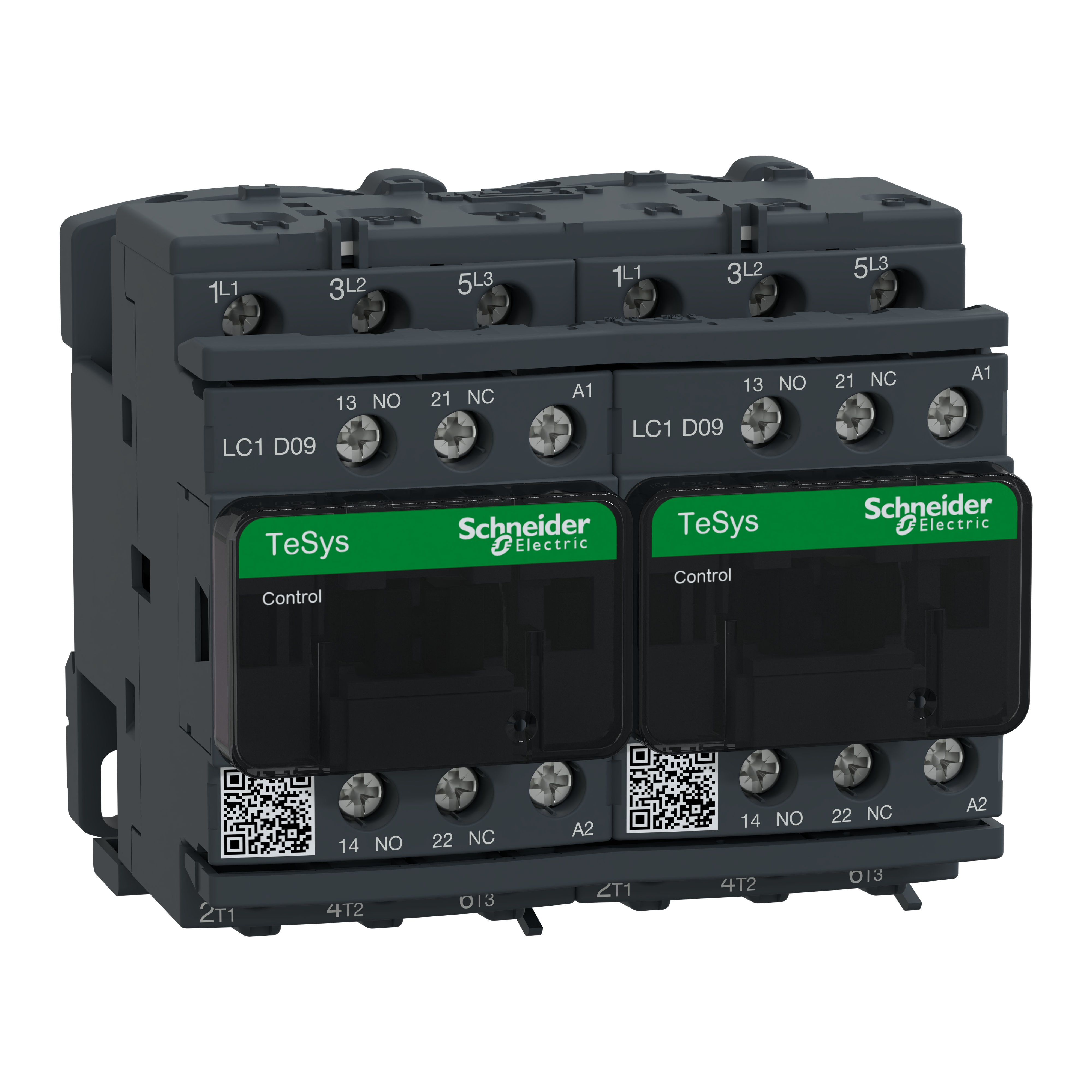 IEC contactor, TeSys Deca reversing, 9A, 5HP at 480VAC, 3 phase, 3P, 3NO, 120VAC 50/60Hz coil, open style