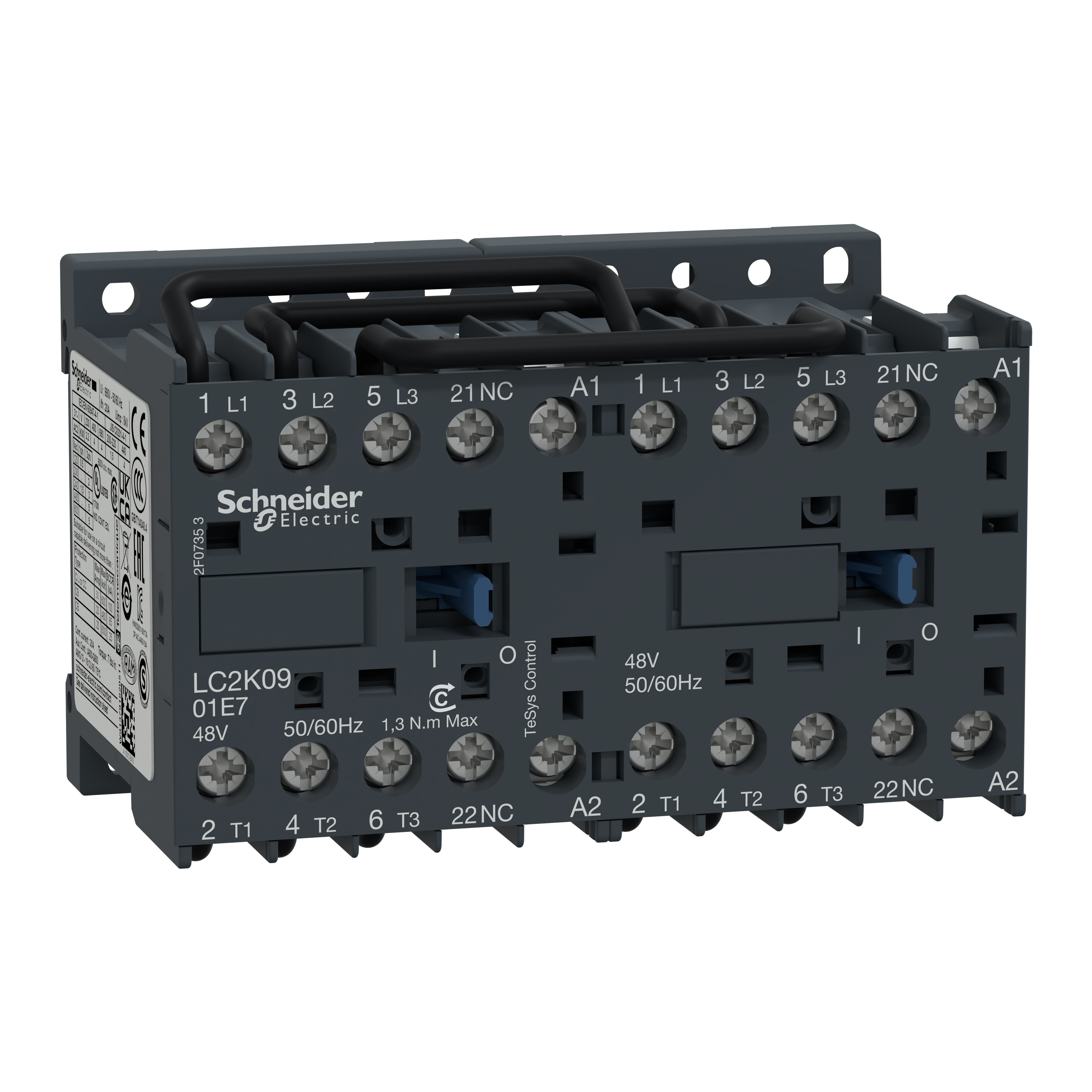 reversing Contactor, TeSys K, 3P, AC-3/AC-3e,<=440V 9A, 1NC, 220...230VAC coil