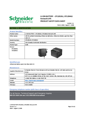 PRODUCT SAFETY DATA SHEET for CP12010LI, CP12010LI-GR, CP12010LI-UK, CP12044LI