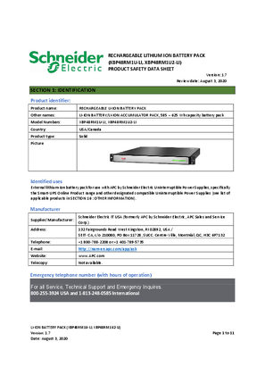 PRODUCT SAFETY DATA SHEET of LI-ION BATTERY PACK for SRT Series