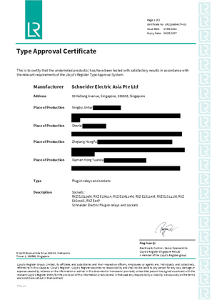 Lloyds Register - Zelio Relay RXM RXZE relays and sockets