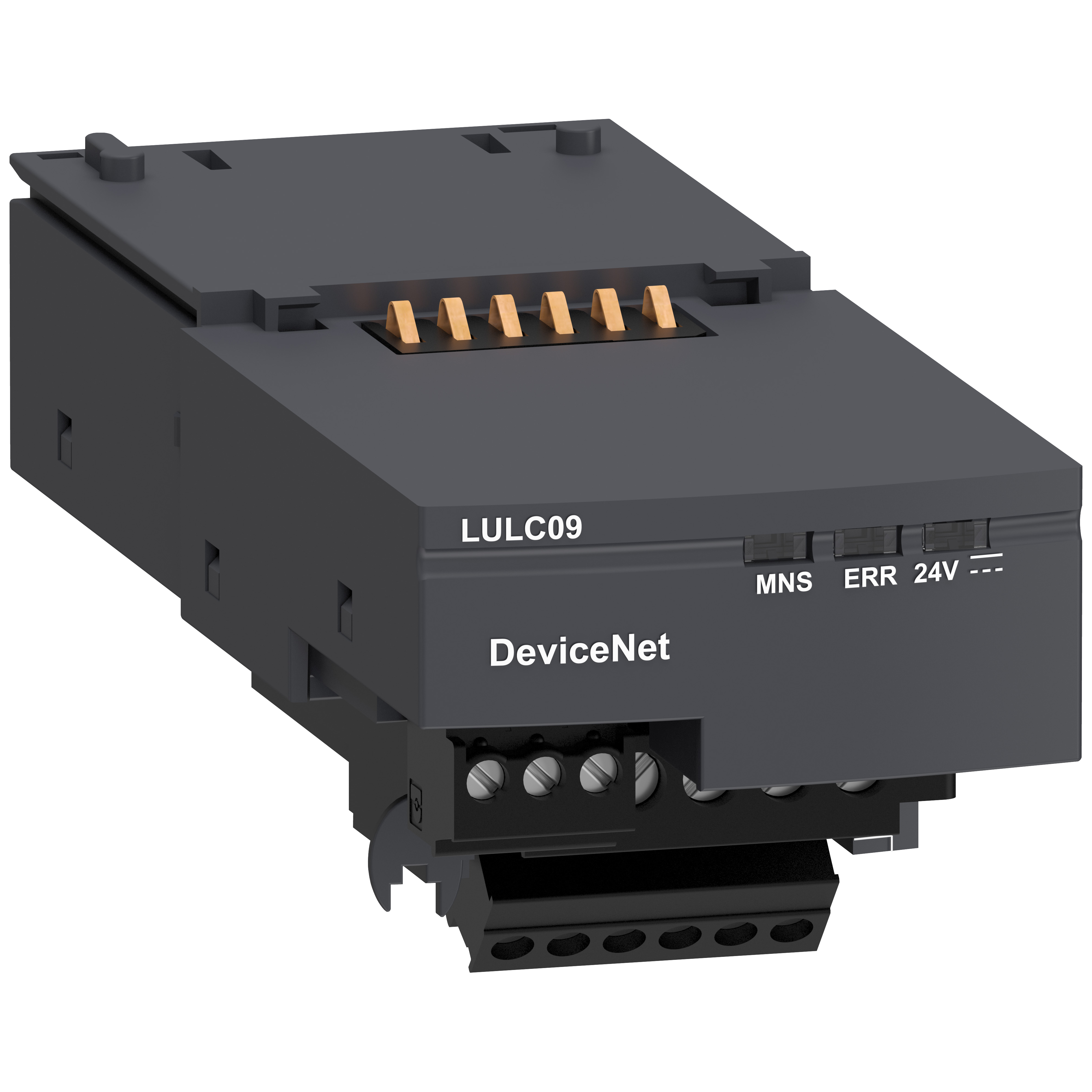 Communication module, TeSys Ultra, 24VDC, 0 to 500mA, DeviceNet, front side