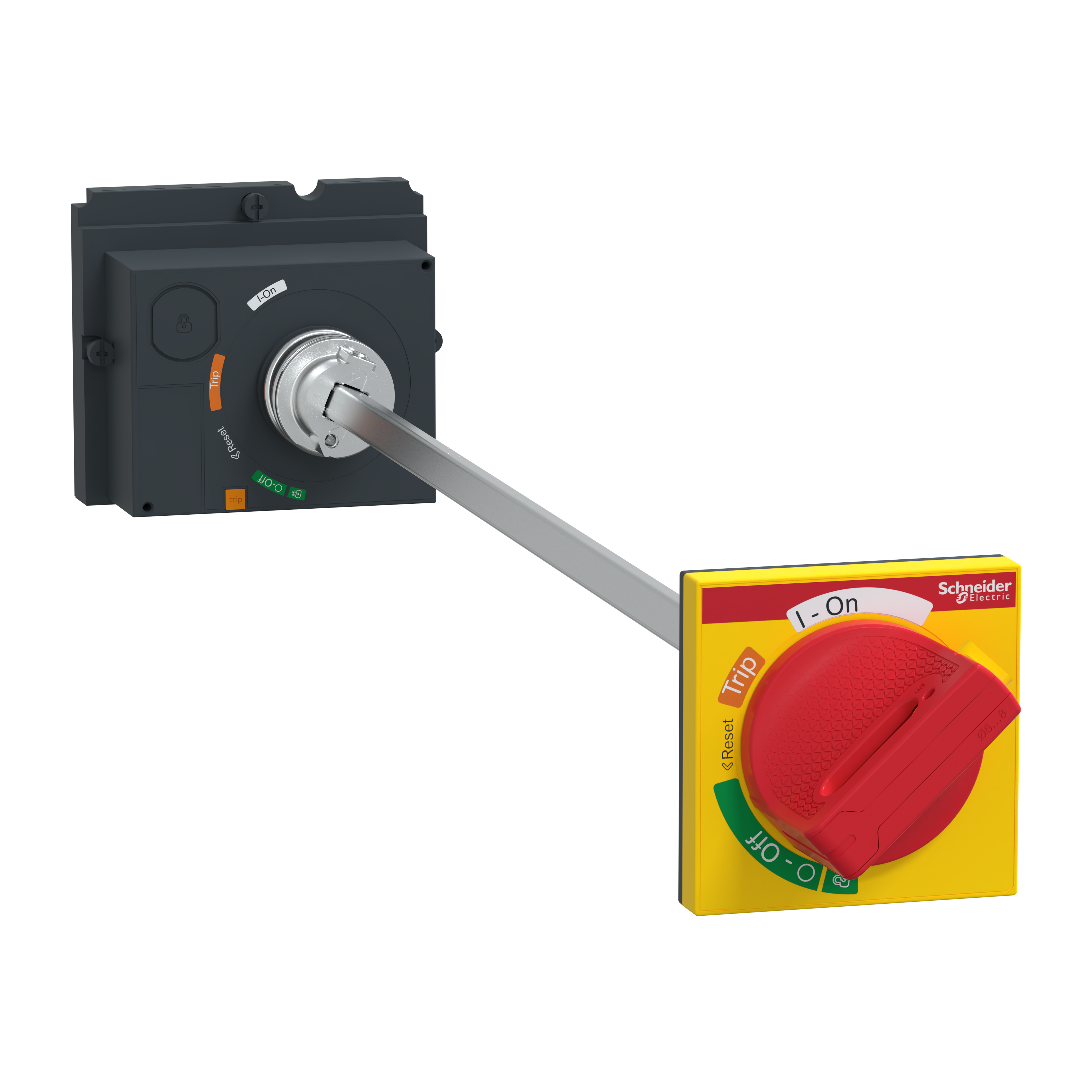Extended rotary handle, ComPacT NSX100/160/250, red handle/yellow front, shaft length 185mm to 600mm, IP55