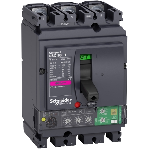 Lv Circuit Breaker Compact Nsx160h 70 Ka At 415 Vac Micrologic 4 2 Vigi Trip Unit 100 A 3 Poles 3d Schneider Electric Global