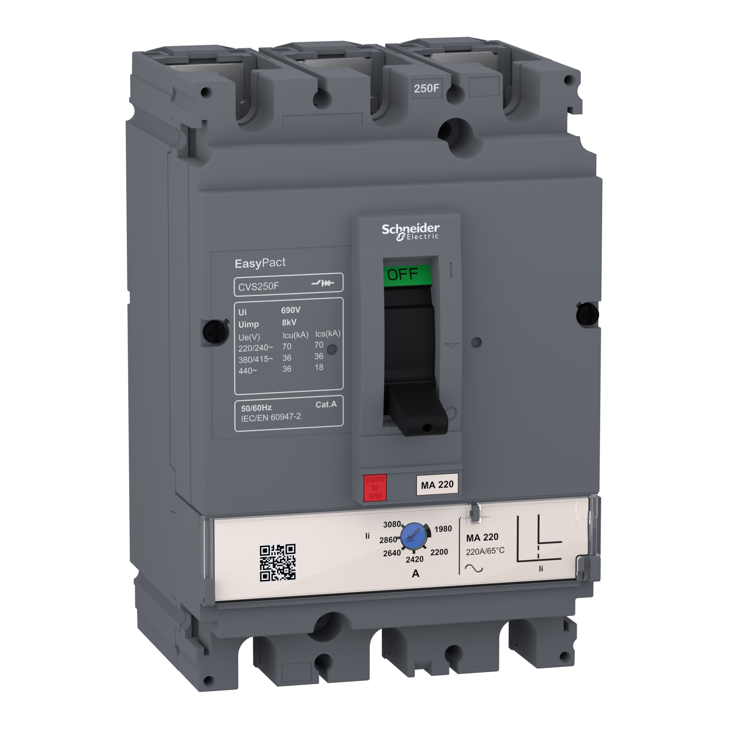 Motorvédő megszakító 3P3D 36kA fix mágneses csavaros EasyPact CVS100F MA-125A Schneider