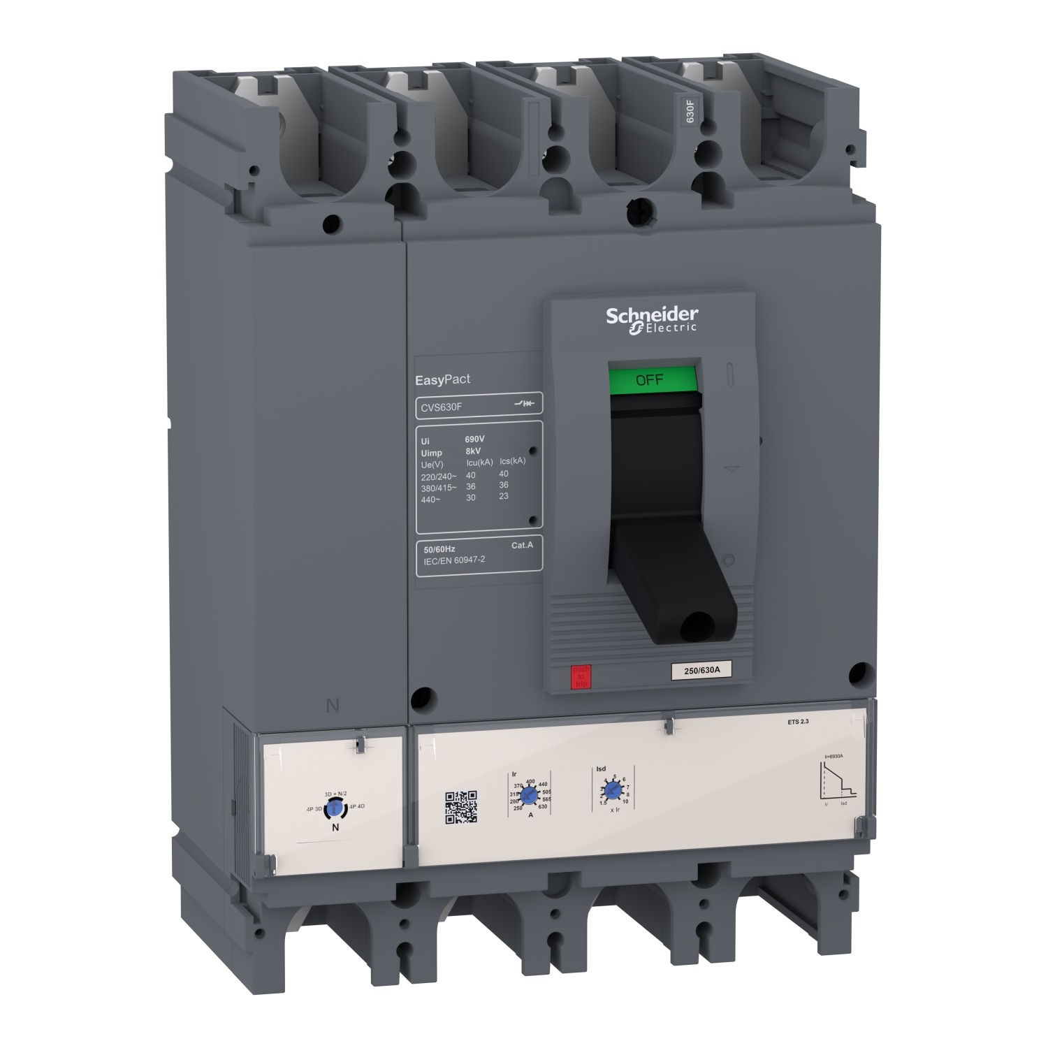 Kompakt megszakító energiaelosztás 4P4D fix 400A 200-400A-hő EasyPact CVS400F Mic2.3 Schneider