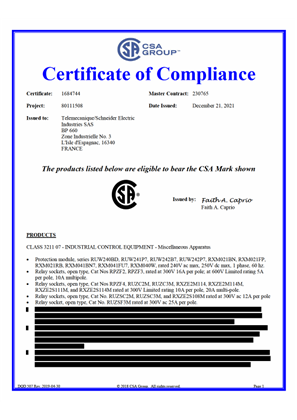 CSA Certificate RPZF, RUZC, RUZSC, RUZSF, RXZE2, RUW, RXM02, RXM04