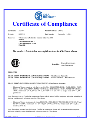 CSA Certificate RM17, RM22, RM35, RM8487
