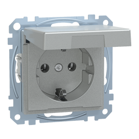 SCHUKO-Steckdose mit Klappdeckel, IP44, Berührungsschutz, Schraub- Liftklemmen, aluminium, Fläche