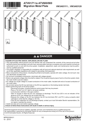 Instruction Sheet - Migration Plate ATV61-71 to ATV600-ATV900 : VW3A93111... VW3A93120
