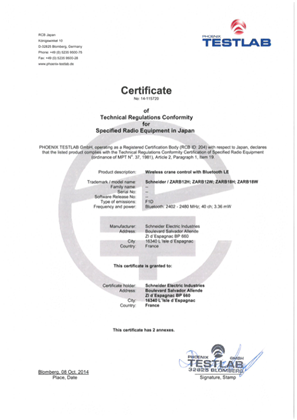 MIC-Certificate-MPT (Japan) - Harmony eXLhoist