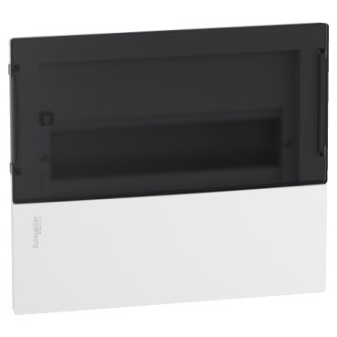 RESI9 MP Kiselosztó, füstszínű átlátszó ajtó, süllyesztett, 1x12 modul, PEN sín, komplett, fehér - MIP22112S