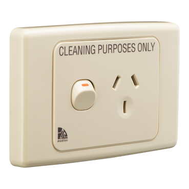 Medilec, Switch Socket Outlet, Single, 250V, 10A, Cleaner Label