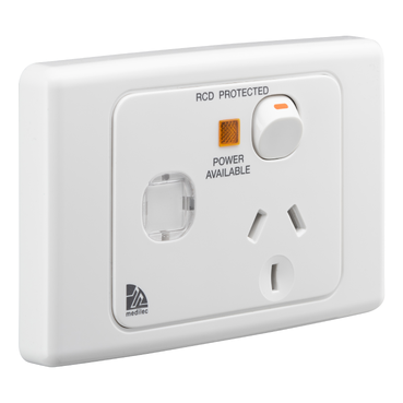 Medilec, Switched Socket Outlet, Horizontal, Power Indicator And RCD Label