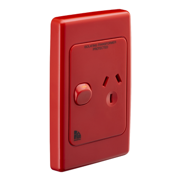 Medilec, Switched Socket Outlet, Vertical Mount, Double Pole, Isolate Label