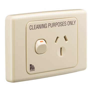 Medilec, Single Switch Socket Outlet, 250V, 15A, Cleaner Label