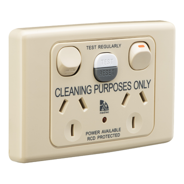 Medilec, Switch Socket Outlet, Twin, 250V, 10A, 1 Pole, Horizontal, 10mA RCD