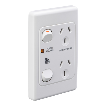 Medilec, Switch Socket Outlet, Twin, 250V, 10A, 2 Gang, 1 Pole, Vertical