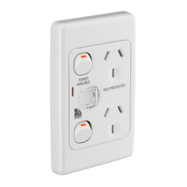 Medilec, Switch Socket Outlet, Twin, 250V, 10A, 2 Gang, 1 Pole, Vertical