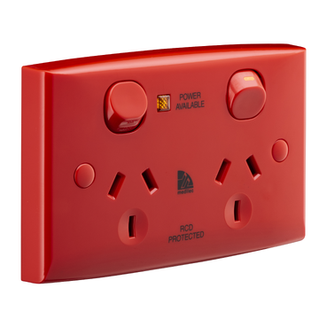 SWITCHED SOCKET TWIN NEON RED