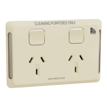 Medilec, Twin Switched Socket, Cleaner, 10A, Horizontal, Antibacterial