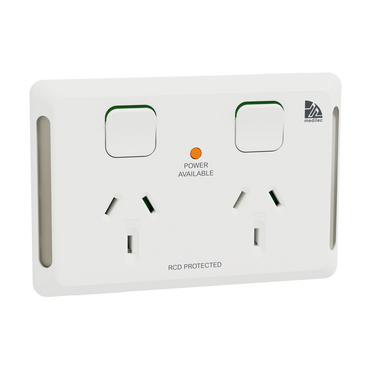 Medilec, Twin Switched Socket, 10A, Horizontal, Antibacterial