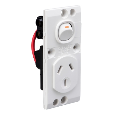 Medilec, Single Switched Socket Module - "O" Style, 10A Double Pole - Vertical