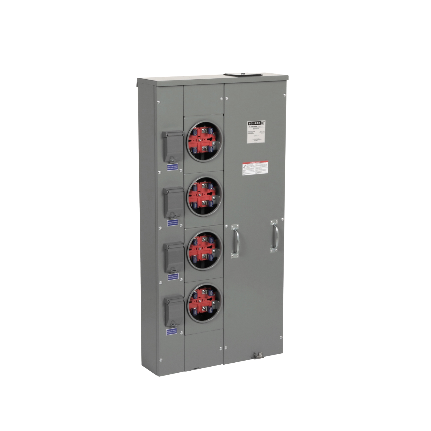 Meter center, MP Meter-Pak, 4 sockets, no bypass, 4 jaws, 400A bus, 125A max breaker rating, ringed