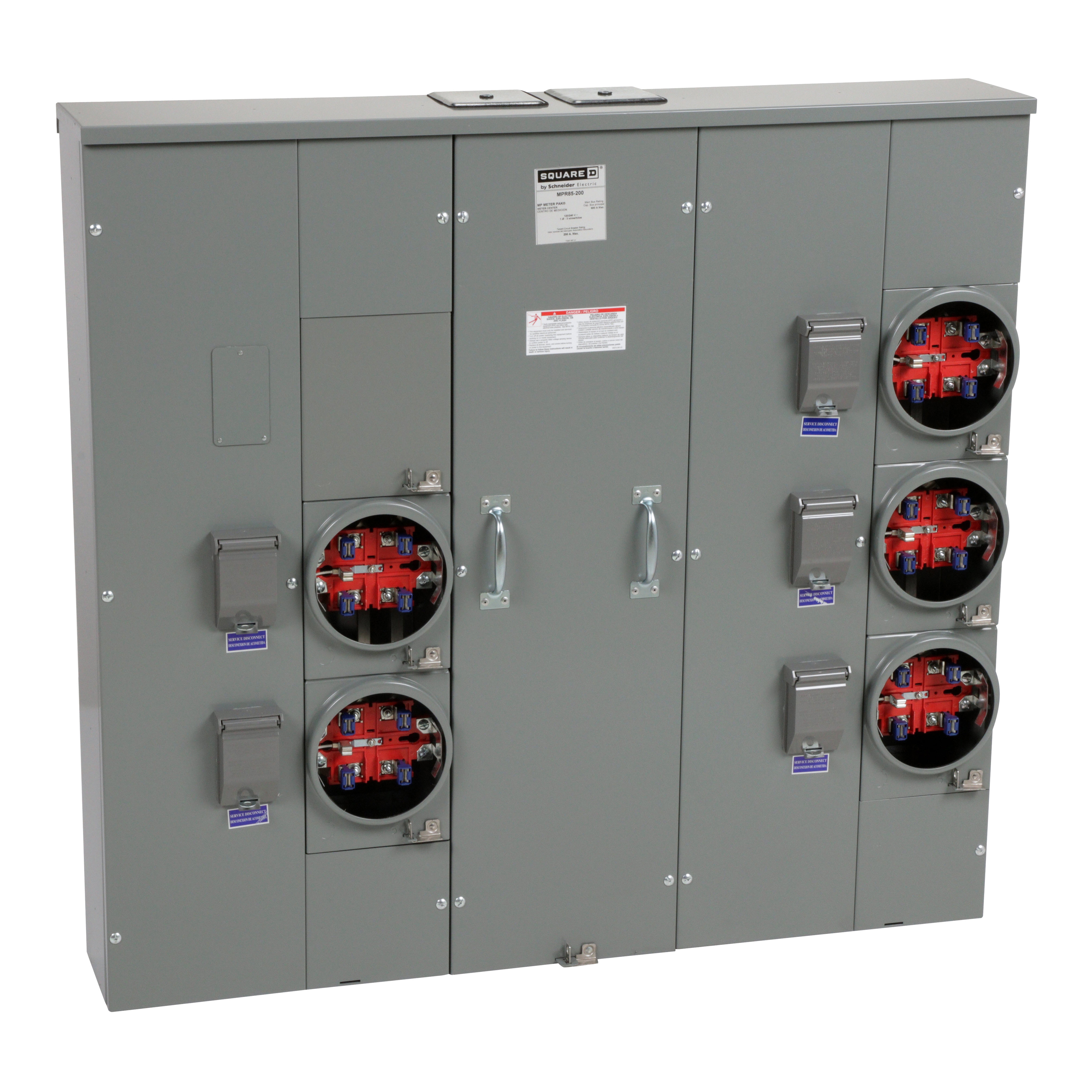 Meter center, MP Meter-Pak, 5 sockets, no bypass, 5 jaws, 800A bus, 200A max breaker rating, ringless