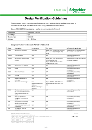 MSC400 MCB Chassis - PZC-1222  - Design Verification Guidelines to AS/NZS 61439.1:2016