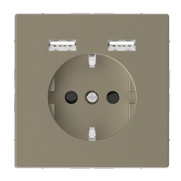 MERTEN 2P+F aljzat, dupla USB töltővel, 16A/2.4A, D-Life, szahara