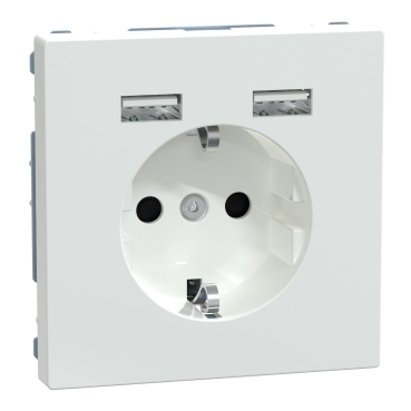 MERTEN 2P+F aljzat, dupla USB töltővel, 16A/2.4A, D-Life, lótuszfehér színű, MTN2366-6035