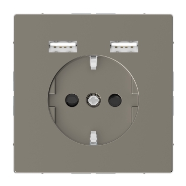 MERTEN 2P+F aljzat, dupla USB töltővel, 16A/2.4A, D-Life, nikkel színű, MTN2366-6050