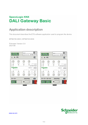 SpaceLogic KNX- DALI Gateway Basic REG-K/x/16/64, ETS Software Description (EN)