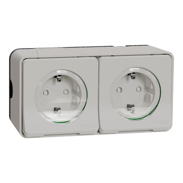 MUREVA Styl 2x2P+F csatlakozóaljzat, biztonsági zsaluval, csapófedéllel, rugós, komplett, polárfehér MUR39035