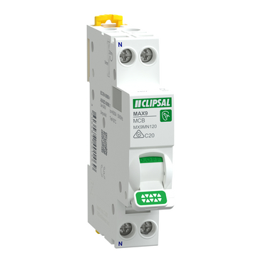 MAX9, Miniature Circuit Breaker, 1P+N, 20A, C Curve, 6000A